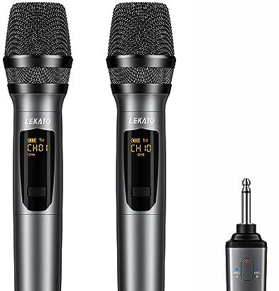 LEKATO Microfono wireless ricaricabile a 2,4 GHz Microfoni per canto Fino a 30 ore di autonomia Microfoni portatili in metallo cordless Set per discorsi di canto DJ Chiesa, feste, matrimoni
