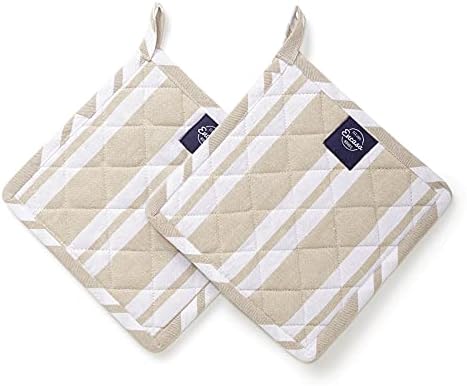 Encasa Homes 21 cm Forno Microonde Potholders (2 pz Set) per cucina cucina e cottura - Resistente al calore, protezione delle mani da utensili caldi - Franca Beige Stripes