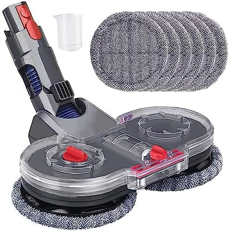 Fictezlove Testa di Mocio Elettrico per Dyson V11 V10 V8 V7 V15 Aspirapolvere, Lavapavimento per Dyson con Serbatoio dell'acqua Rimovibile, 6 Pezzi Lavapavimenti e Contenitore di Riempimento