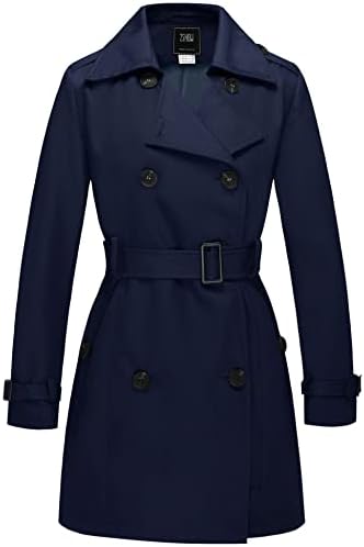 Wantdo Cappotto Primaverile da Donna Doppiopetto Lungo Trench Antivento Idrorepellente Leggera Casuale Giubbotto con Cintura Slim Fit