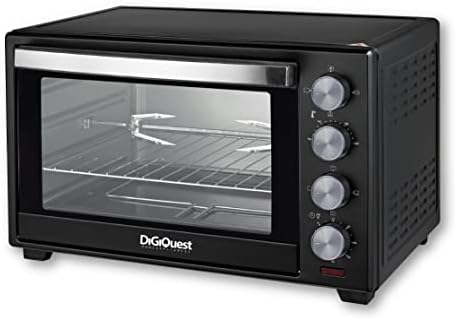 Digiquest Forno Elettrico 38L con girarrosto - 1600Watt Timer 60 min. con spegnimento automatico e Illuminazione interna - Doppio vetro temperato Conforme alle nuove normative CE A13/EK1