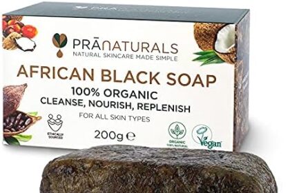 PraNaturals Sapone Nero Africano 200g, Cosmetico Biologico e Vegano, Per tutti i tipi di pelle, Trattamento naturale disintossicante e anti-età, Non processato