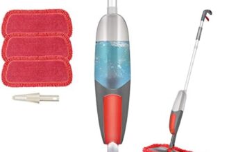 Winpok Lavapavimenti a Spruzzo, Spray Mop Scopa Lavapavimenti a Spruzzo, Scopa con vaporizzatore Integrato Adatti Legno Laminato in Ceramica Piastrelle per Pavimenti (550ml Rosso)