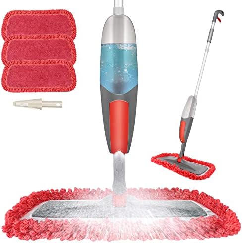 Winpok Lavapavimenti a Spruzzo, Spray Mop Scopa Lavapavimenti a Spruzzo, Scopa con vaporizzatore Integrato Adatti Legno Laminato in Ceramica Piastrelle per Pavimenti (550ml Rosso)