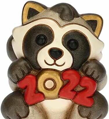 THUN - Procione Buon Anno 2022 - Ceramica - Linea Natale - Living, Arredare la Casa - 6,4x6,5x7,6 cm h