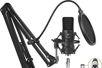 TONOR Microfono a Condensatore, Microfono Professionale Cardioid XLR con Braccio T20, Supporto Antiurto, Filtro Pop per Registrazione, Podcasting, Voice Over, Streaming, Home Studio, YouTube (TC20)