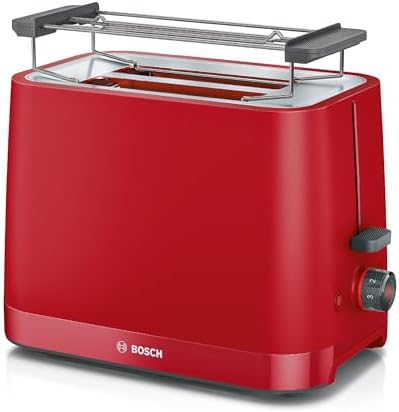 Bosch TAT3M124 MyMoment Tostapane Compatto, 2 Fette, per Riscaldare e Scongelare, con Griglia Scaldapane, Sistema di Sollevamento High Lift, Vassoio Raccoglibriciole e Spegnimento Automatico, Rosso