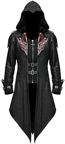 Jiumaocleu Trench da uomo in stile gotico, giacca con cappuccio, mantello medievale, vittoriano, steampunk, medievale, Halloween, travestimento retrò, taglie S-5XL