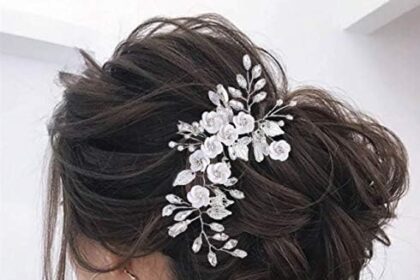 Unicra Decorazioni per capelli da sposa con fiore di vite perla e strass, accessorio per acconciature (argento)