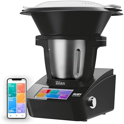 Zilan RUBY Thermorobot, Robot da Cucina Multifunzione Wi-Fi, 18 Funzioni, Touch Screen a Colori TFT da 7",Bilancia incorporata, Controllo App, 4,7 L, 1700 W