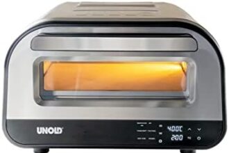 Unold Luigi 68816 | Forno per pizza elettrico in acciaio inox fino a 400 °C, solo circa 2 minuti di cottura, inclusa pietra per pizza in cordierite, risparmio energetico, 1.700 Watt