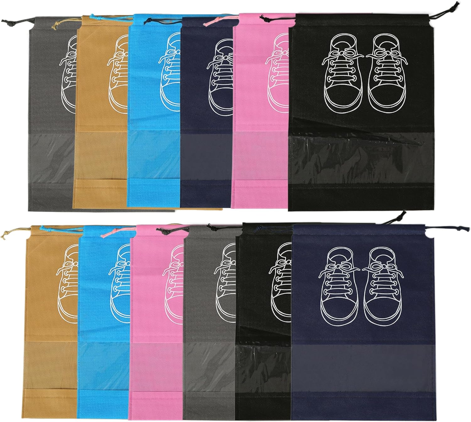 12 Pezzi Sacca Scarpe,Porta Scarpe Da Viaggio,Sacchetti Per Scarpe,Sacchetti Portascarpe per Calzature con Finestrella Trasparente 44x32cm