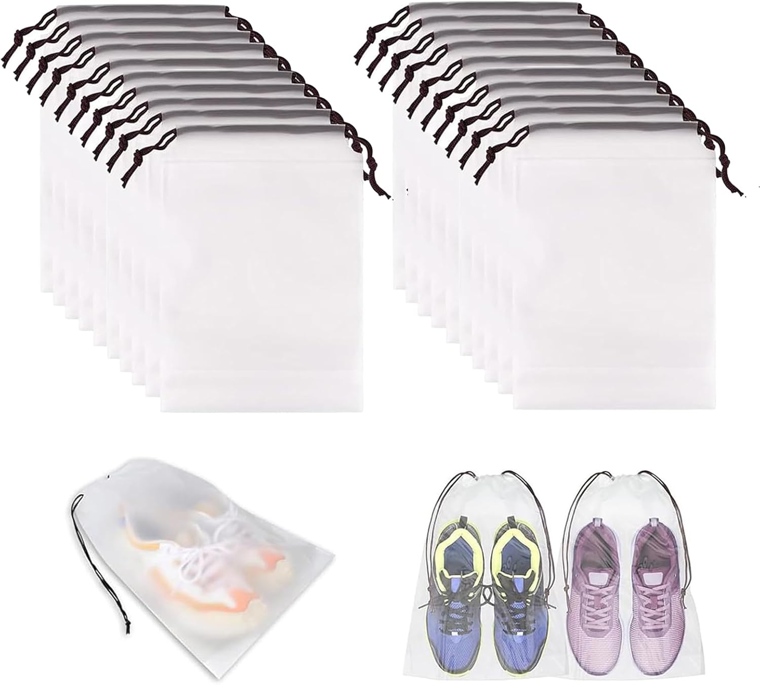 20 Pezzi Borsa Per Scarpe Impermeabile Sacchetti Per Scarpe Antipolvere Borsa Portascarpe Trasparente Con Coulisse Sacchetti Portascarpe Plastica Per Uomini E Donne, Uso Quotidiano E Viaggi