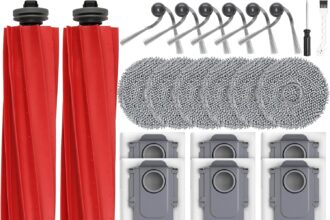 26 accessori per robot aspirapolvere Roborock QV 35A/QV 35S, 2 spazzole principali, 6 sacchetti per la polvere, 6 tamponi, 4 filtri HEPA, 6 spazzole laterali, 1 spazzola per la pulizia, 1 cacciavite