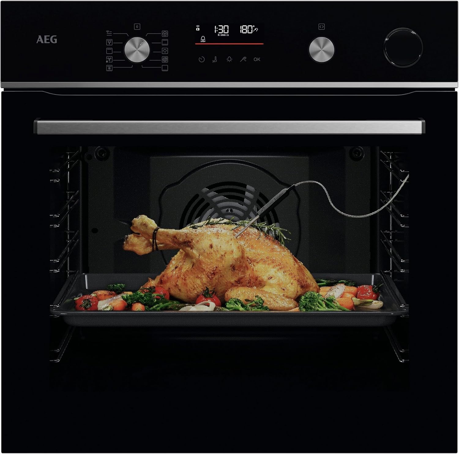 AEG Forno da Incasso a Vapore Multifunzione, OR6PB51WSB, SenseCook con SteamCrisp, Serie 6000, Capacitá 72L, 9 Programmi, Pulizia Pirolitica, Mutifunzione, Display LED