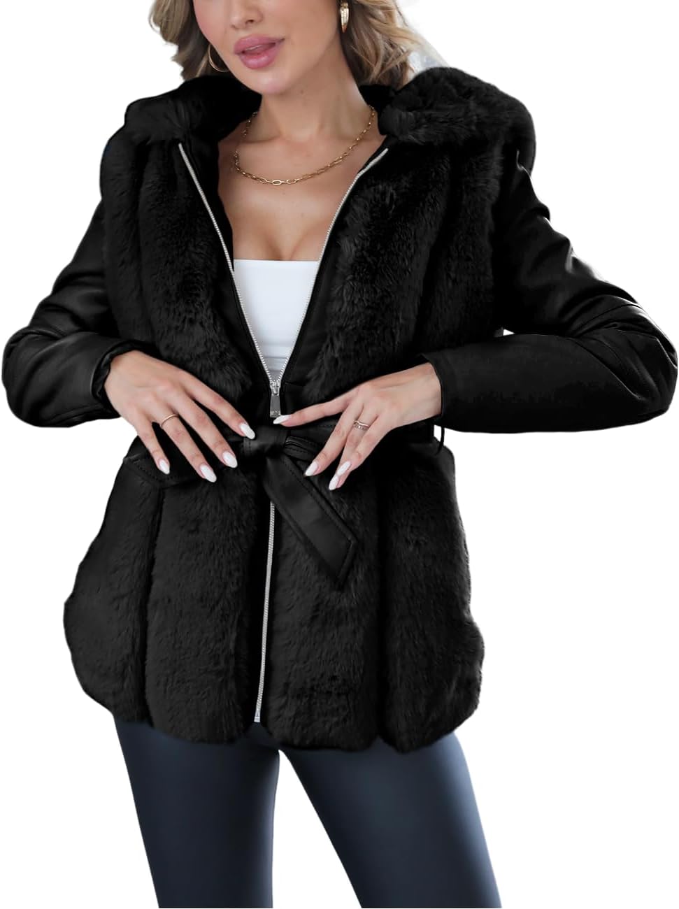 Geschallino Cappotto da Donna in Finta Pelle Scamosciata Giacca con Cappuccio Inverno Caldo Cappotto Foderato in Pile Cappotto