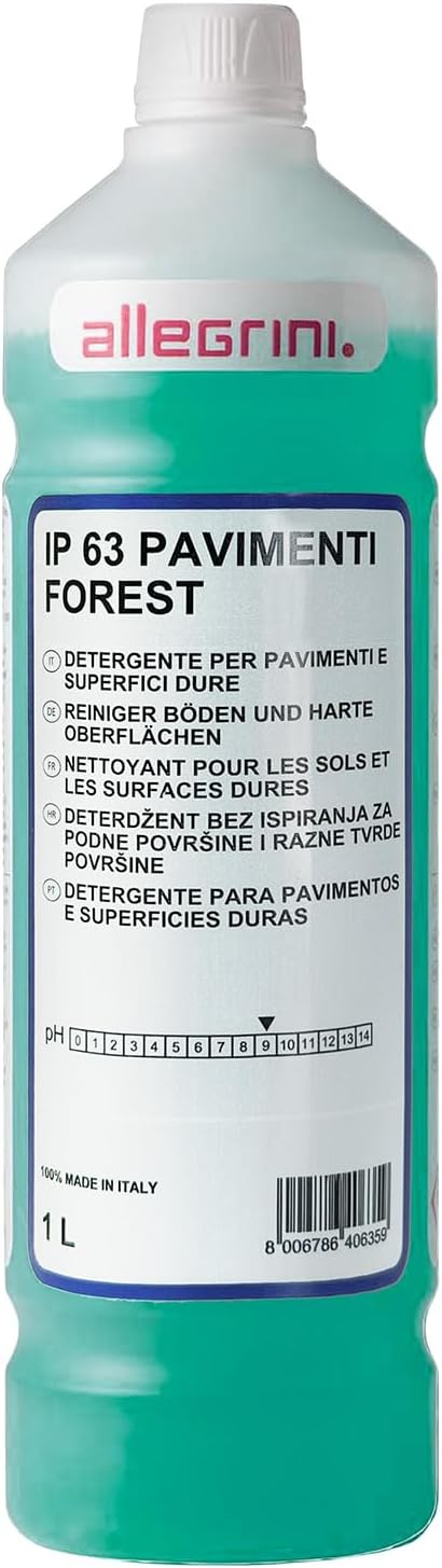 Allegrini IP 63 Forest Detersivo Pavimenti e Detergente Robot Lavapavimenti Profumato per la Pulizia di Superfici Dure Ceramica Marmo Gres Porcellanato 1000 ml