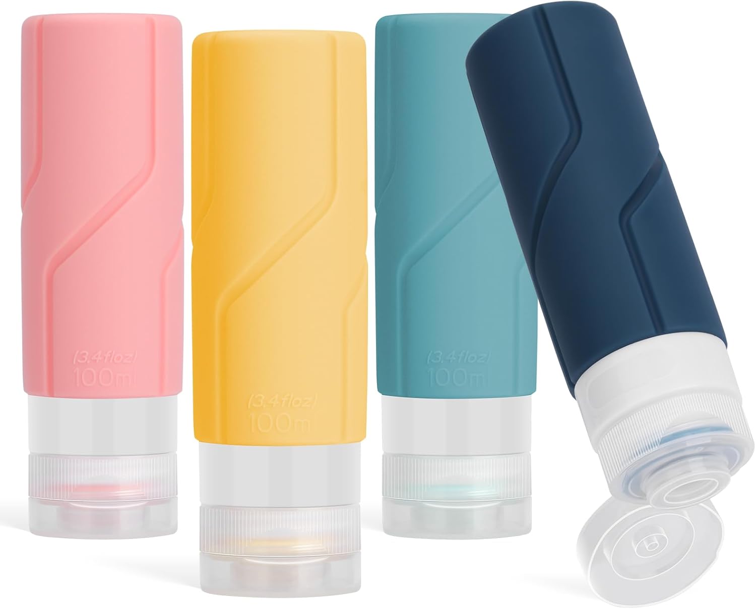 Alyvisun 4 Pezzi Flaconi da Viaggio in Silicone, [Ricaricabili & Anti-Perdita] Contenitori Viaggio Liquidi, Boccette da Viaggio 100ml per Shampoo, Lozione, Cosmetici