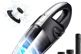 URAQT Aspirabriciole Senza Fili, Aspirapolvere Auto Potente 120W 4.5k PA Umido e Secco 30 Minuti di Lavoro Aspirabriciole Ricaricabile, Bbuono per Casa, Auto, Ufficio