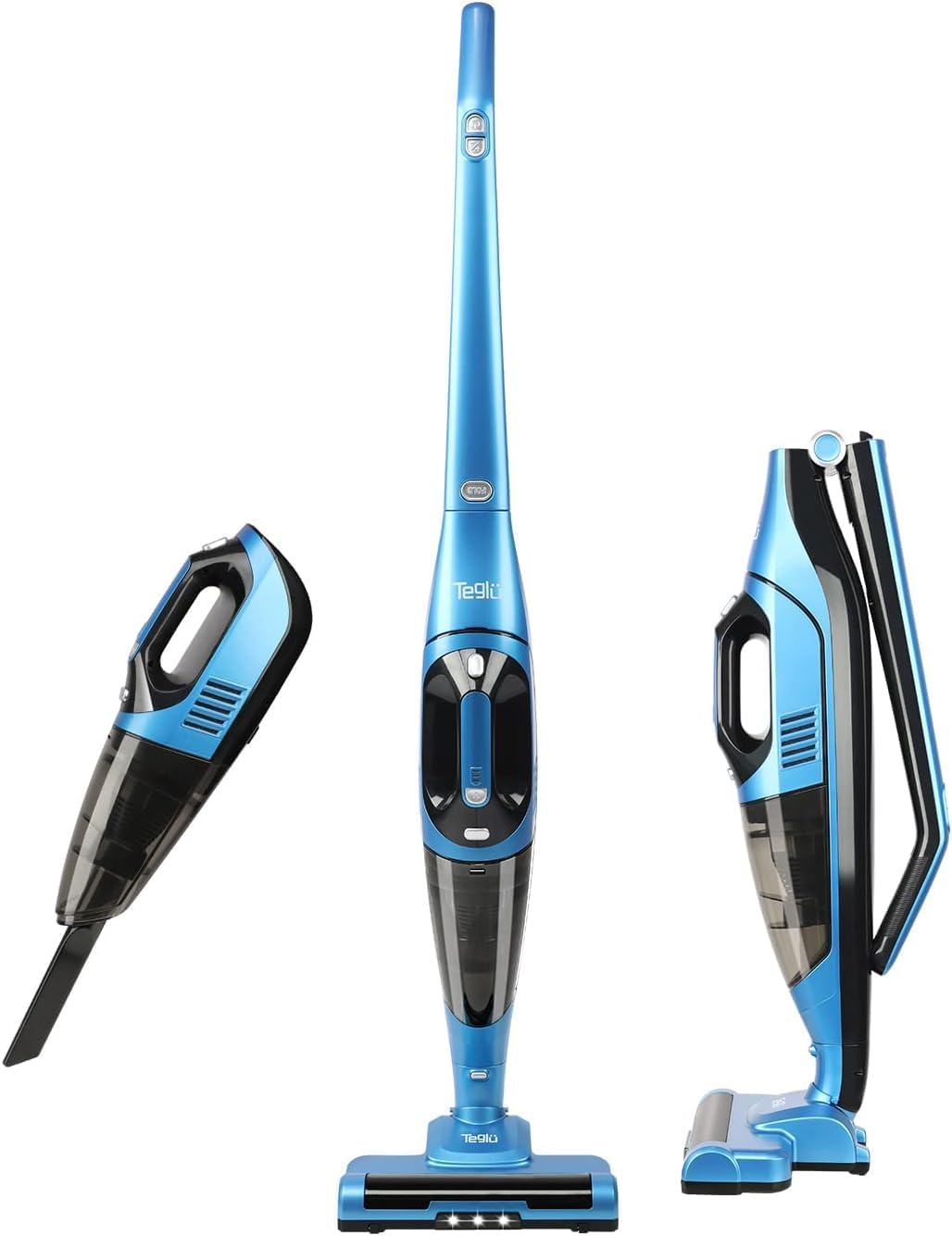 Teglu Aspirapolvere senza Fili Potente 2 in 1, Aspirapolvere Ciclonico senza Sacco Per Pavimenti Parquet Peli Animali, Blu Acqua