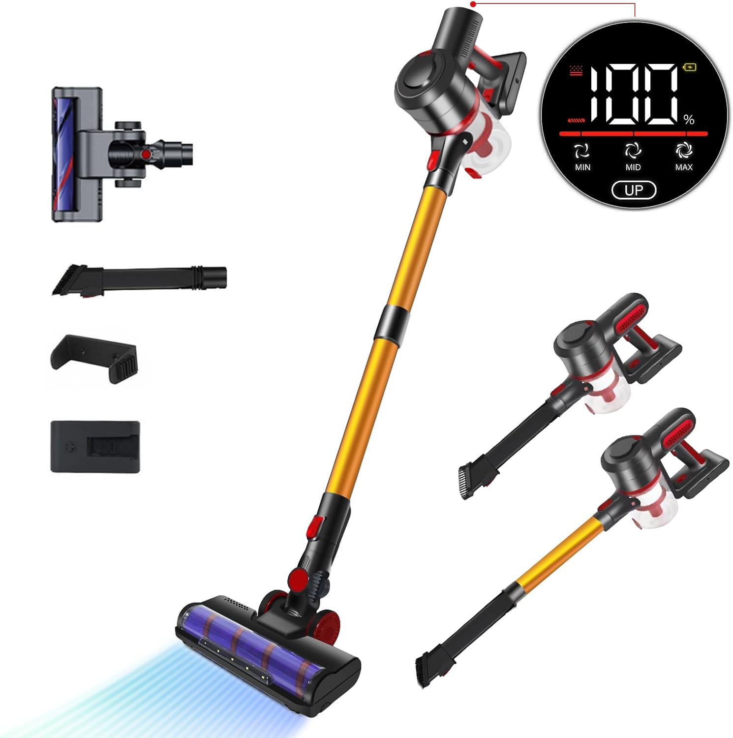 bestyks 400 W/30000 Pa, aspirapolvere a batteria, fino a 60 minuti di autonomia, senza fili, con spazzola anti-tangle/display LED, con pavimenti duri/peli di animali/moquette