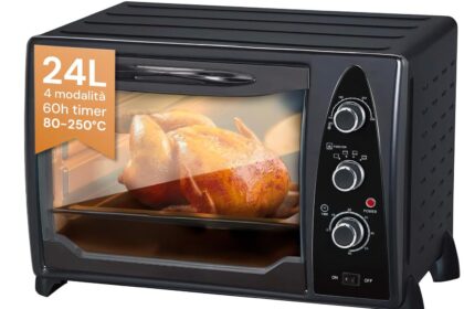 Avilia Fornetto Elettrico Ventilato 24L - Forno Elettrico Piccolo con Termostato Regolabile e Tecnologia di Ventilazione Avanzata, Design Elegante Nero, Ideale per Cottura e Riscaldamento