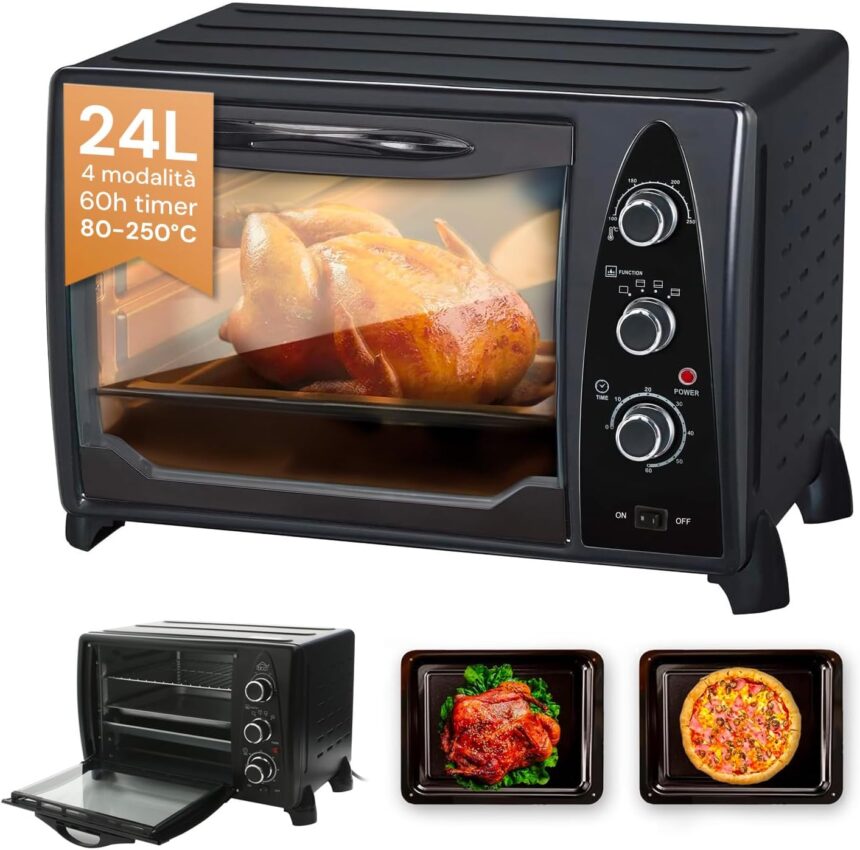 Avilia Fornetto Elettrico Ventilato 24L - Forno Elettrico Piccolo con Termostato Regolabile e Tecnologia di Ventilazione Avanzata, Design Elegante Nero, Ideale per Cottura e Riscaldamento