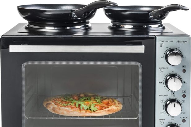 Bestron Cucina compatta con forno e doppia piastra, Crispy & Co, 3200 Watt, Nero