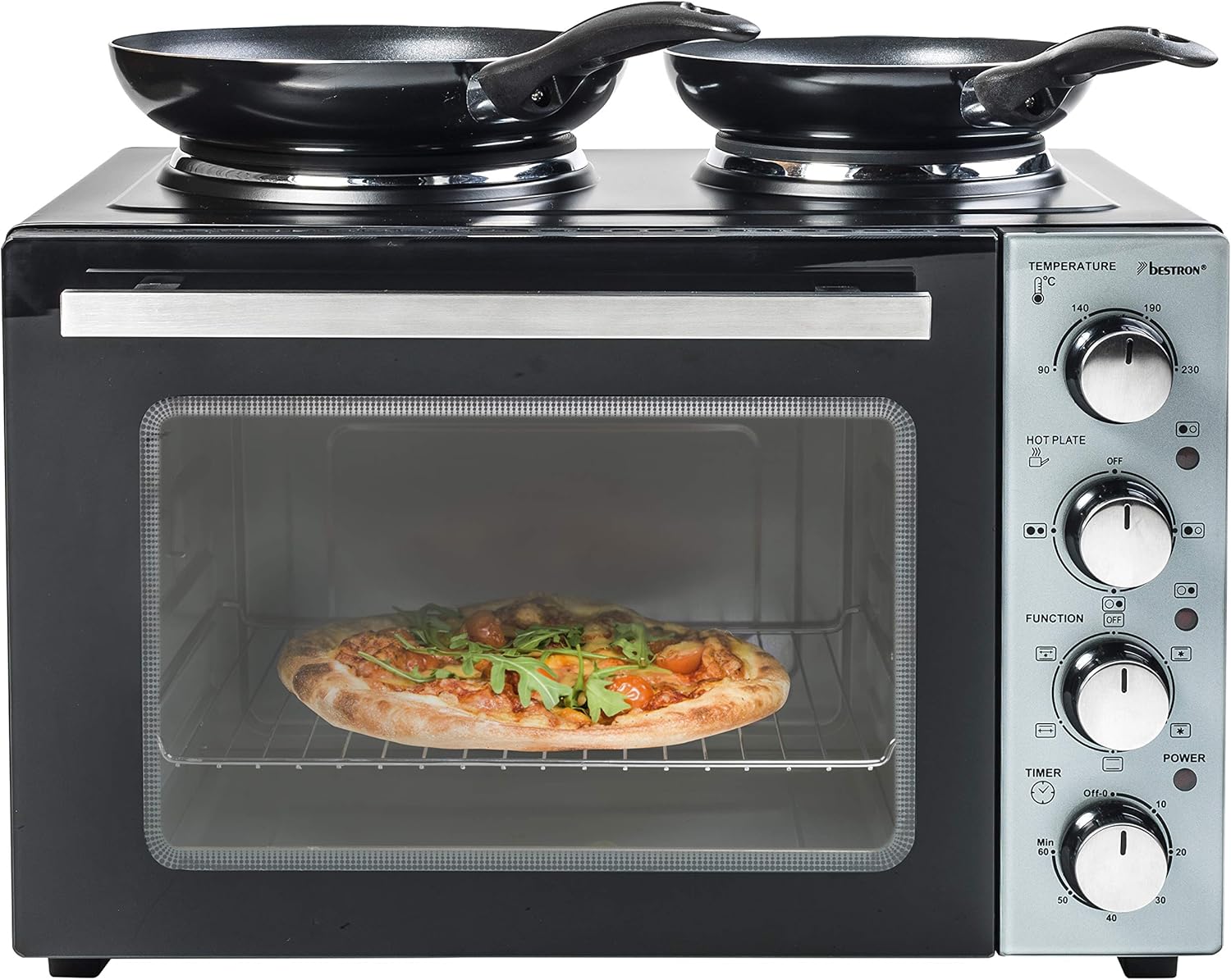 Bestron Cucina compatta con forno e doppia piastra, Crispy & Co, 3200 Watt, Nero
