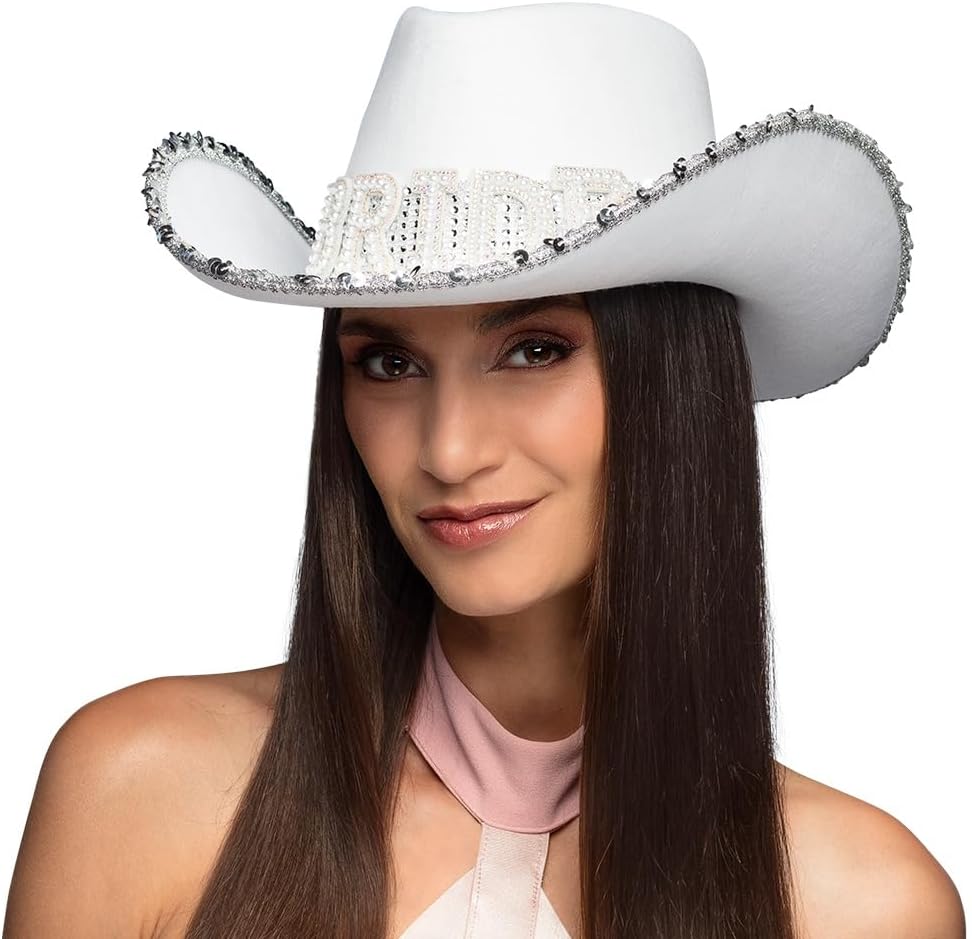 Boland 01436 - Cappello da cowboy Sposa, cappello per JGA, carnevale e feste a tema, matrimonio, sposa