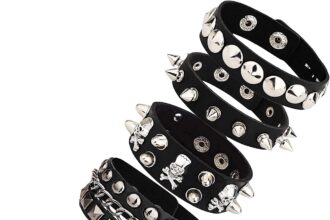 LOLIAS 3-5 Pezzi PU Catena Nera Bracciale in Pelle Punk Spike Borchie Punk Bangle Rock Bracciale Set per Uomo Donna Bracciale Appuntito Regolabile Regalo di Halloween