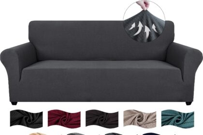 CYCMACO Copridivano 3 Posti Con Braccioli, Copridivani Elasticizzato Antiscivolo, Universale Moderno Copri Divano Antigraffio, Sofa Cover Antimacchia, Lavabile In Lavatrice, Grigio scuro