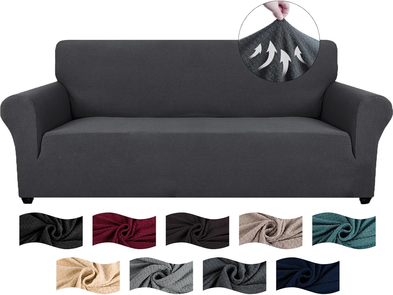 CYCMACO Copridivano 3 Posti Con Braccioli, Copridivani Elasticizzato Antiscivolo, Universale Moderno Copri Divano Antigraffio, Sofa Cover Antimacchia, Lavabile In Lavatrice, Grigio scuro