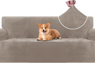 CYCMACO Copridivano Velluto Spesso 3 Posti, Universale Copridivani Elasticizzati, Copri Divani Antiscivolo, Moderno Sofa Cover Antigraffio, Fodera Divano Antimacchia Lavabile, Cachi