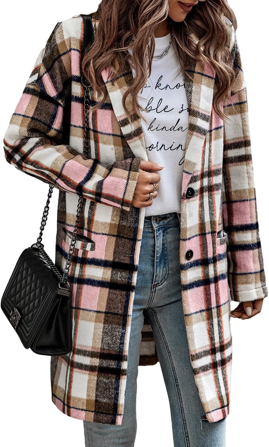 ticticlily Cappotto Lungo in Lana da Donna Giacca Scozzese Giacche Elegante Cappotto Invernale Bottoni Cardigan Capispalla Casuale Jacket