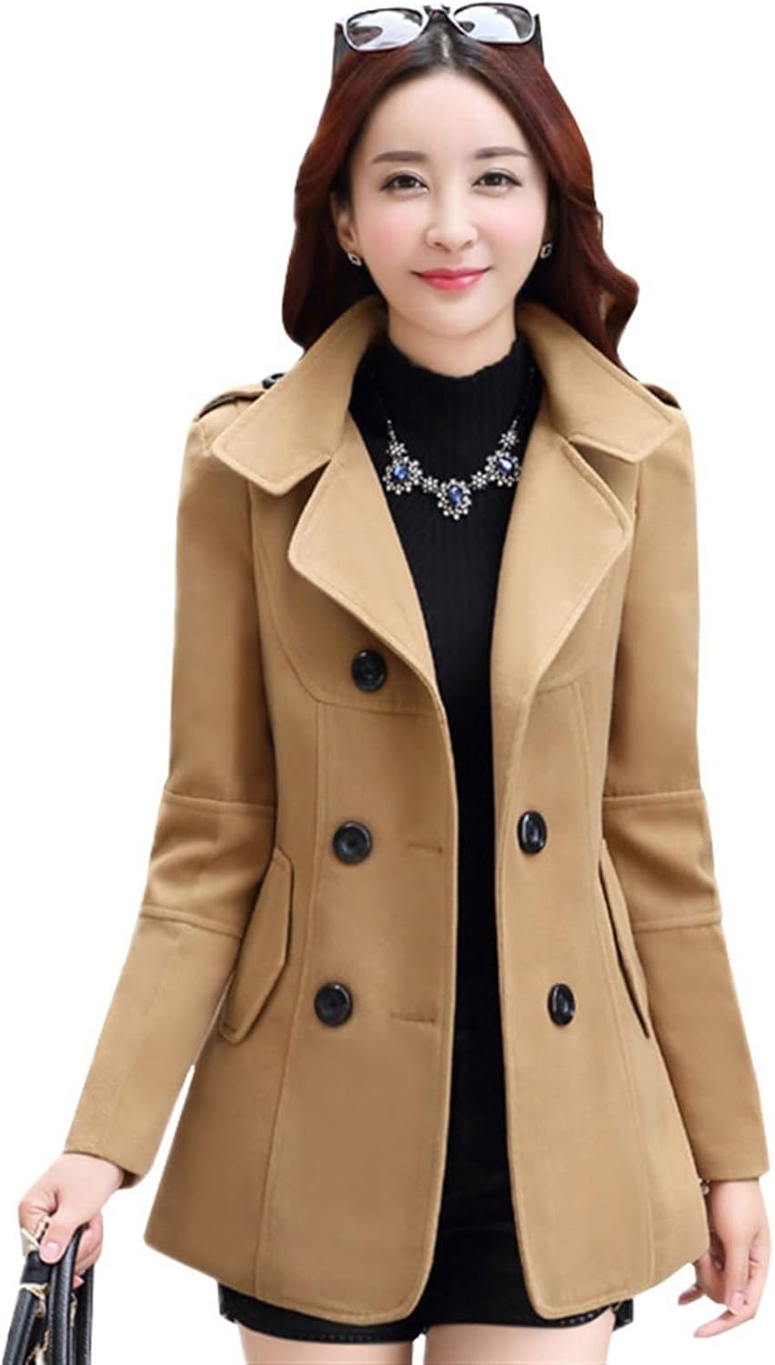 INGVY Cappotto da donna con pavone Cappotto invernale Cappotto di lana corto Cappotto da donna Cappotto di lana Autunno Giacca doppiopetto Elegante Miscela (colore: Beige, Taglia: M)