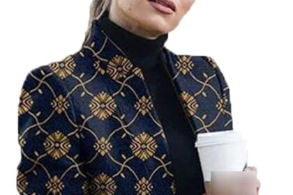 Cappotto di Lana con Colletto alla Coreana Stampato Moda Autunno/Inverno Nuovo Stile