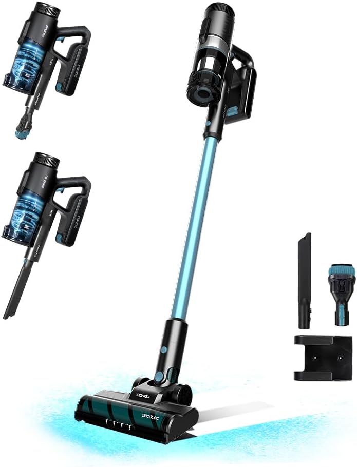 Cecotec Scopa Aspirapolvere Senza Fili 3 in 1 Conga Rockstar 350 Longlife Jalisco. 215 W, 12 kPa, 60 minuti di autonomia, spazzola Jalisco, serbatoio da 500 ml, ciclone parallelo