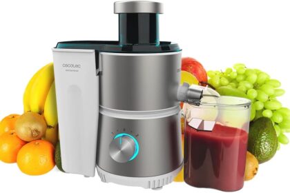 Cecotec Juice&Fresh 400 Titan White Frullatore orbitale 400 W, 20000 giri al minuto, dimensioni compatte, 2 velocità, disco nero rivestito in titanio, sistema antigoccia, brocca da 350 ml