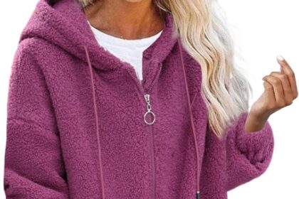 Cocila Mezza Stagione Giacca in pile con cappuccio e zip intera da donna con tasca Cappotto taglie forti Cappotto caldo autunno inverno Piumini Leggeri 100 Grammi