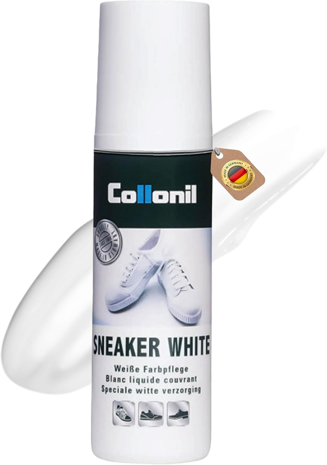 Collonil Detergente per scarpe da ginnastica bianco | per scarpe in pelle bianca liscia | crema liquida con spugna integrata