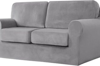 Copridivano 2 Posti, Copridivano in Velluto con fodera separata per schienale e federa per cuscino, Copridivani in Morbido Peluche per Divano Fodere per Mobili Moda (Grigio chiaro,2 Posti | 5 pezzi)