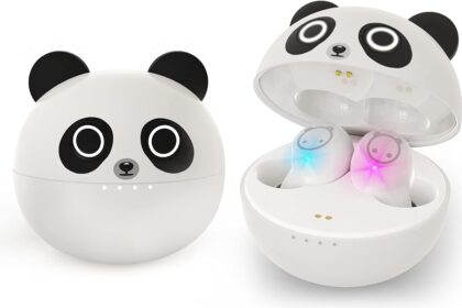 AMAFACE Cuffie Bluetooth bianche, Auricolari wireless Bambini Cartoon Design 36H Playtime Noise Reduction Auricolari impermeabili con microfono Custodia di ricarica per allenamento Sport Viaggi