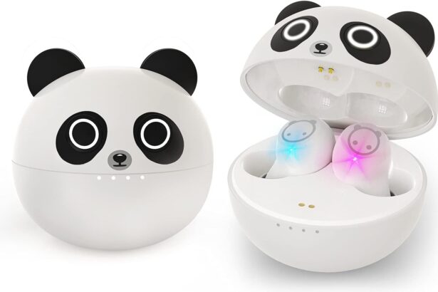 AMAFACE Cuffie Bluetooth bianche, Auricolari wireless Bambini Cartoon Design 36H Playtime Noise Reduction Auricolari impermeabili con microfono Custodia di ricarica per allenamento Sport Viaggi