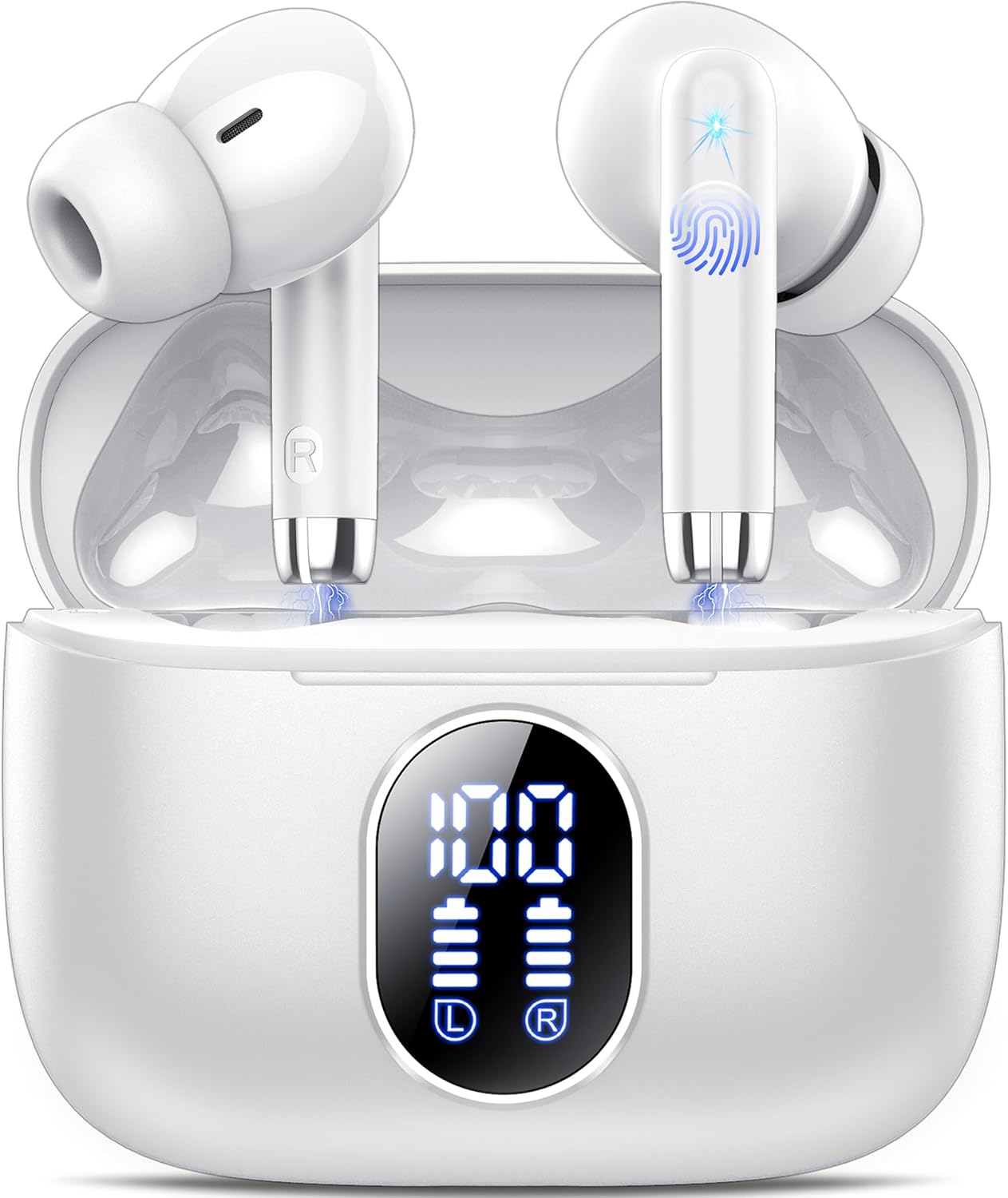 QXQ Cuffie Bluetooth, Auricolari Bluetooth 5.3 con 4 HD ENC Cancellazione Rumore Mic, 40 Ore di Riproduzione, IP7 Impermeabili Mini Cuffie Wireless in Ear, Cuffiette Stereo HiFi con Display LED,Bianco