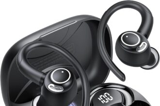 Cuffie Bluetooth Sport, Auricolari 5.4 con Mic Stereo, Cuffie Wireless con Ricarica Rapida USB-C, Cuffiette Doppio Display LED, IP7 Impermeabili Auricolare, 48H, Cuffie Senza Fili Corsa Running, Nero