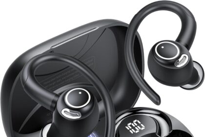 Cuffie Bluetooth Sport, Auricolari 5.4 con Mic Stereo, Cuffie Wireless con Ricarica Rapida USB-C, Cuffiette Doppio Display LED, IP7 Impermeabili Auricolare, 48H, Cuffie Senza Fili Corsa Running, Nero