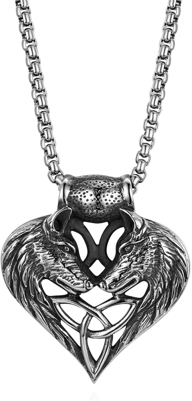 Cupimatch Uomo Collana Catena Acciaio Inossidabile Pendente Ciondolo Nodo Celtico celtica Irlanda Testa di Lupo Argento Regalo di Halloween