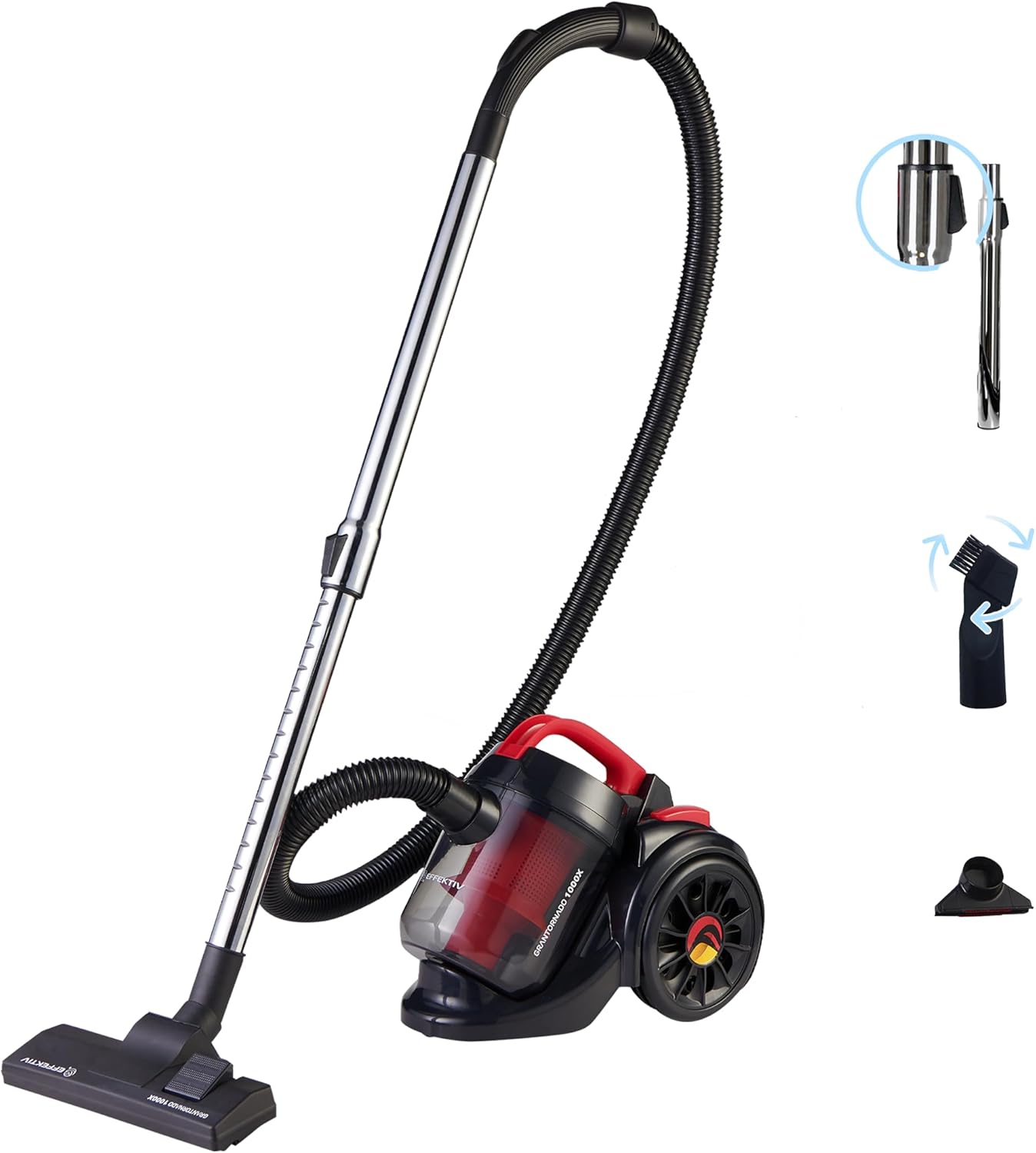 EFFEKTIV Aspirapolvere senza Sacco GranTornado 1000X, Aspirapolvere Potente Compatto Ciclonico 1200W, Potenza di Aspirazione 85000Pa, Capacità 1.5Litri, 76dB, Filtro HEPA, Cavo 3m, Per Peli Animali