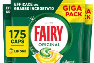 Fairy Original Detersivo Pastiglie Lavastoviglie Brillantante, 175 Capsule Lavastoviglie, Original Limone, Azione Pulente Al Primo Lavaggio, Efficace Sul Grasso Incrostato Con Azione Brillante